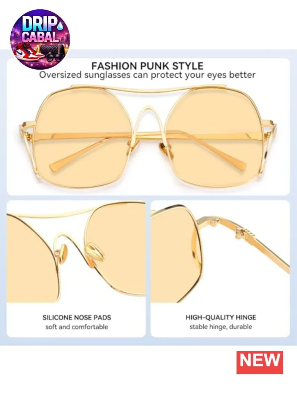 Oversized Metal Aviator Sunglasses UV400 Retro Punk Shades